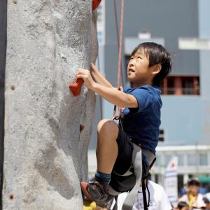 Child climbing rockwall