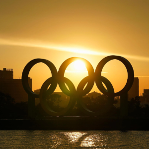 sunset over olympic rings