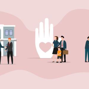 Illustration of corporate social responsibility through ethical business, employee support, and environmental care.