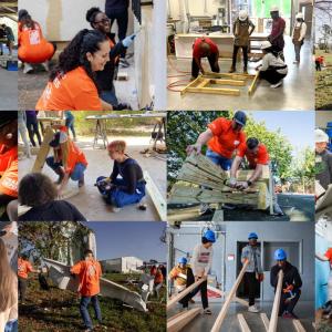 Team Depot volunteers shown in a photo montage performing community service.