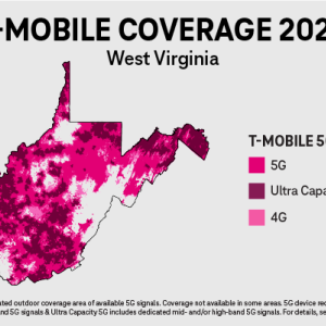 Info graphic "T-Mobile Coverage 2023 West Virginia"