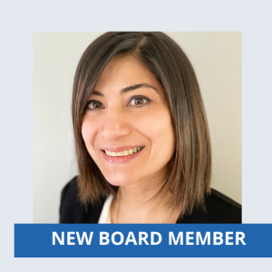 Picture of Dr Jihane Ball with caption reading New Board Member