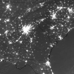 dark map of united states showing areas of black outs.