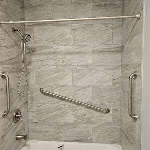 Renovated bath area in Roy's home. 