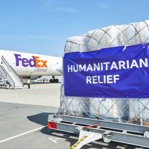 Humanitarian Relief being loaded on to a Fedex plane