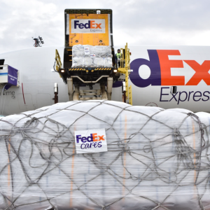 Humanitarian Relief being loaded on to a Fedex plane