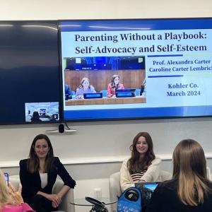 Columbia Law School professor Alexandra Carter and her daughter Caroline Carter Lembrich speaking 