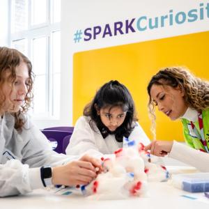 Students working with scientist