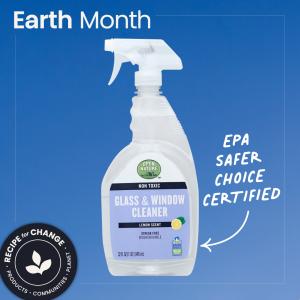 Open Nature glass & window cleaner with text that says "EPA SAFER CHOICE CERTIFIED"