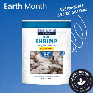 Waterfront Bistro shrimp with text that says "RESPONSIBE CHOICE SEAFOOD"