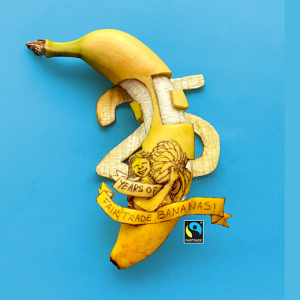 banana with peel cut out to read "25"