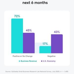 Chart showing business outlook on revenue and the US economy over the next six months.