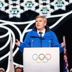 speaker at Olympic podium