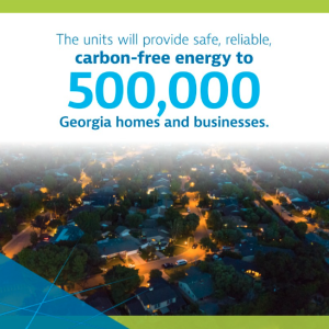 The units will provide safe, reliable, carbon-free energy to 500,000 Georgia homes and businesses.