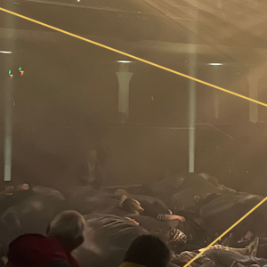 People lying on bean bags