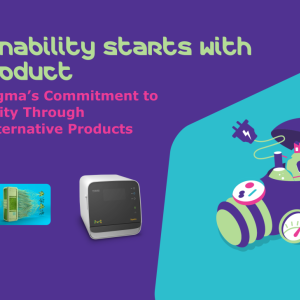 Text reads "Sustainability Starts with the Product: MilliporeSigma’s Commitment to Sustainability Through Greener Alternative Products," accompanied by three product images.