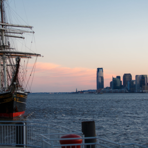 large sailing ship floating in the Hudson river