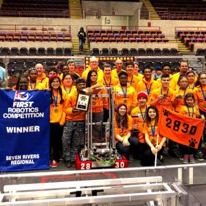 Members of the Rockwell-sponsored FIRST® Robotics Competition Riverside RoboTigers Team 2830.
