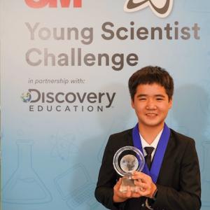 3M Young Scientist Challenge. Kevin shown with his trophy.