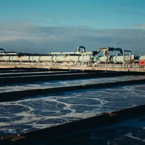 Large pipes outside at a processing facility