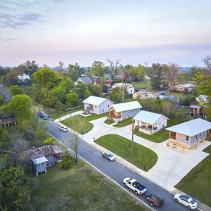 Aerial view of houses and street