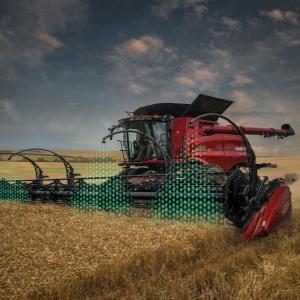 Tractor in a field with a green graphic added