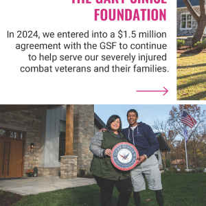 The Gary Sinise Foundation. In 2024, we entered into a $1.5 million agreement with the GSF to continue to help serve our severely injured combat veterans and their families. Two people standing with award.