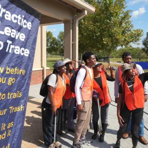 People stood together taking a photo 