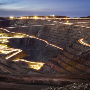 Mine lit up at night