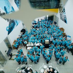 A photo taken above of a large group of people 