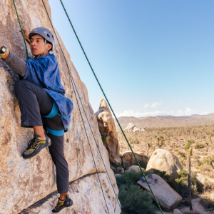 Child climbing a rock wall