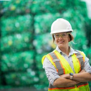 women in a construction helmet