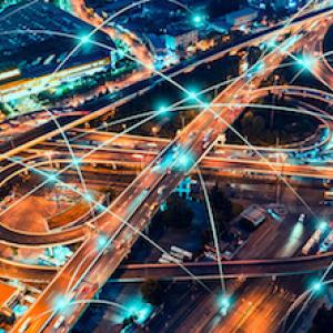 Overhead image of highway lights