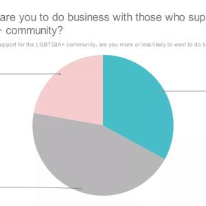 Chart showing How likely are you to do business with those who support the LGBTQIA + community.