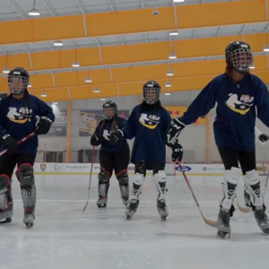 Members of Play Like a Girl participate in a hockey clinic