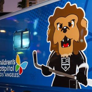 Blood donation vehicle with LA Kings emblem on it