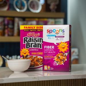 Raisin Bran SPOONS packaging with bowl