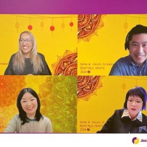A group of four appearing in a virtual meeting.