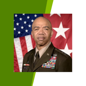 Headshot of Lieutenant General A. C. Roper with an American Flag