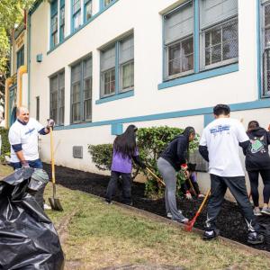 AEG volunteers in Los Angeles helped restore the school's reading garden and landscaping around the campus.