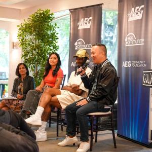Industry professionals from AEG Presents and Goldenvoice spoke to students during a panel at the AEG Futures Head in the Clouds.