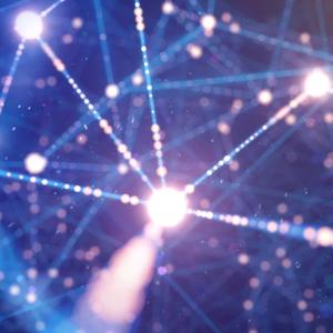 Digital rendering of spots of light with lines of dotted lights connecting them.