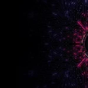 On a black background, a red digitized brain and circuits branching out.