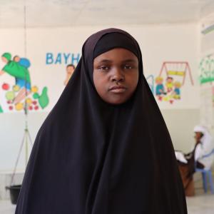 Abay at the malnutrition screening area of Bayhaaw Stabilization Center