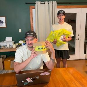 Adam Sandoval and his brother shown with Not Good packaging.