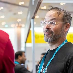 Adam Warner shown at a Word Press Event.