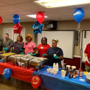 employees at Southwire celebrate with a buffet of food