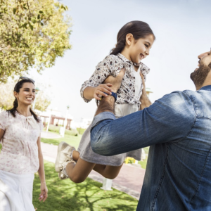 Refugee family smiling and happy