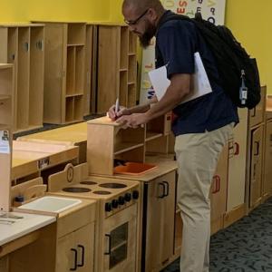 Furniture donations being inventoried.