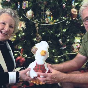 Aflac Holiday Duck shown with Ellen Hansen of Madison, Mississippi.